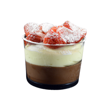 chocolate mousse with patisserie cream and strawberries glass