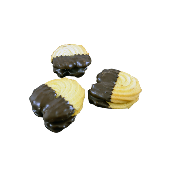rounded petit four with chocolate topping